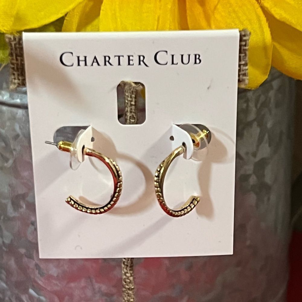 NWT Charter Club Gold-Tone Hoop Earrings #J3